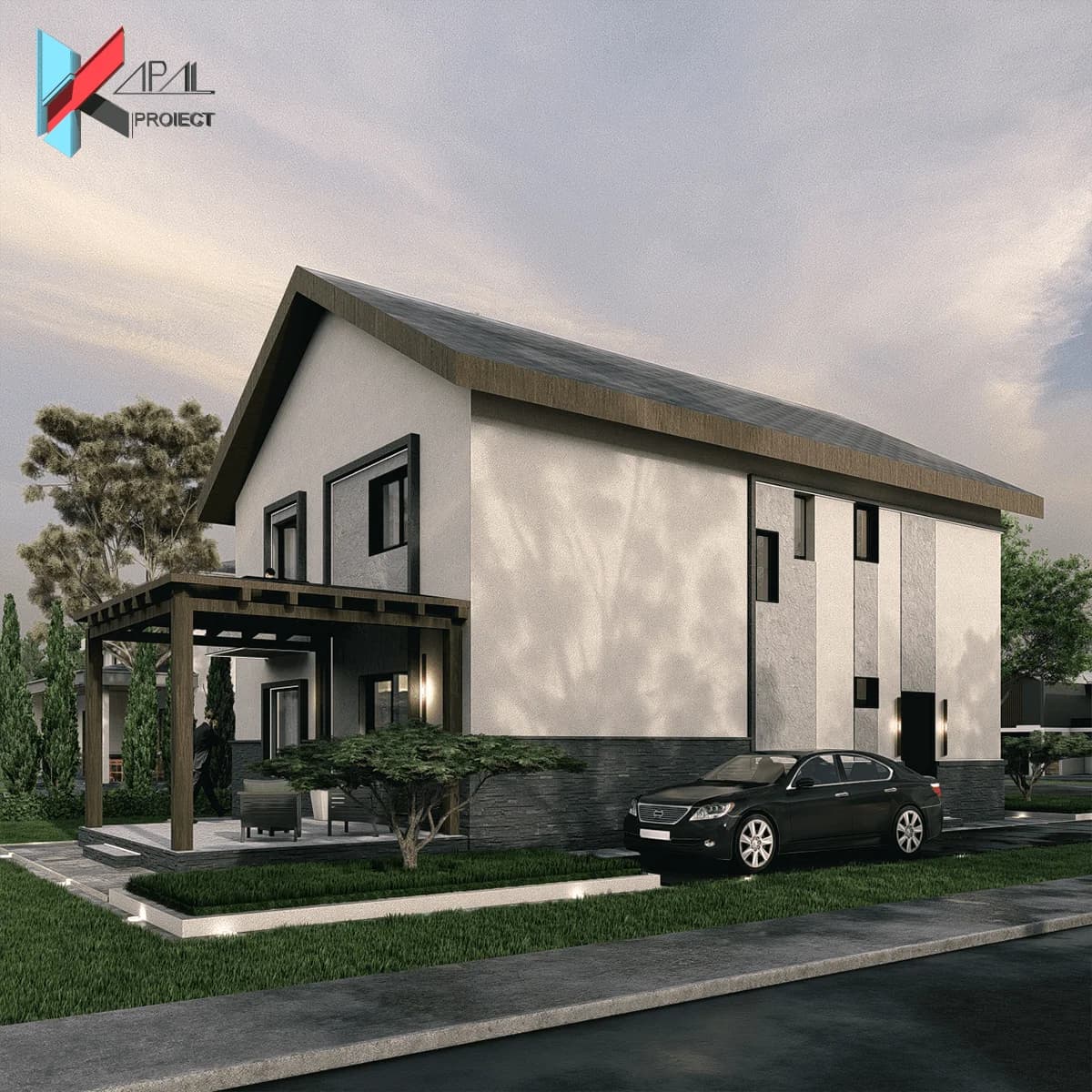Proiect case modern K165 Locuinta unifamiliala P+1E Constanta - vedere spate Kapal Proiect
