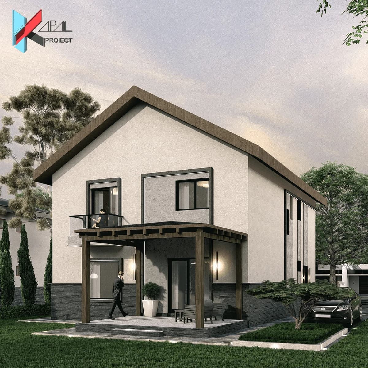 Proiect case modern K165 Locuinta unifamiliala P+1E Constanta - detaliu fatada Kapal Proiect