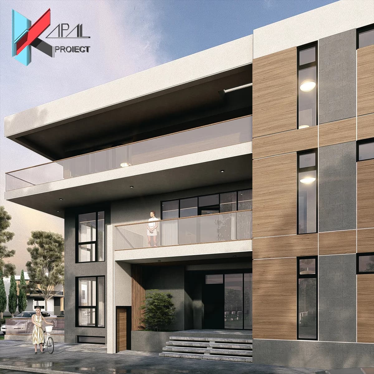 Proiect case modern K149 Locuinta unifamiliala P+2E cu sedii firme la parter Constanta - vedere laterala Kapal Proiect