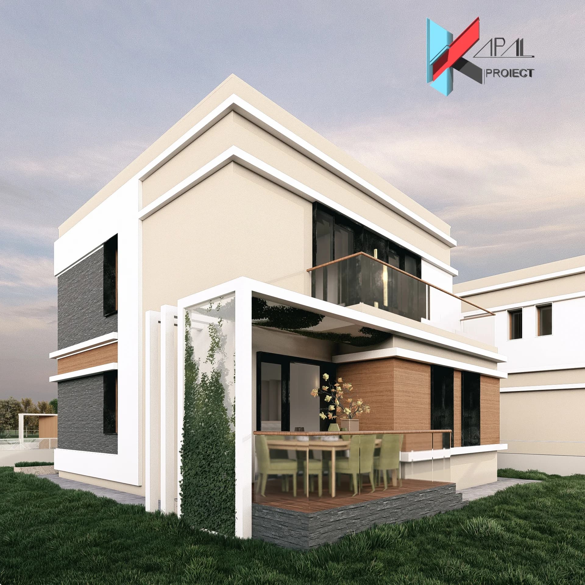 Proiect case modern K179 Locuinta unifamiliala P+1E Constanta - vedere laterala Kapal Proiect