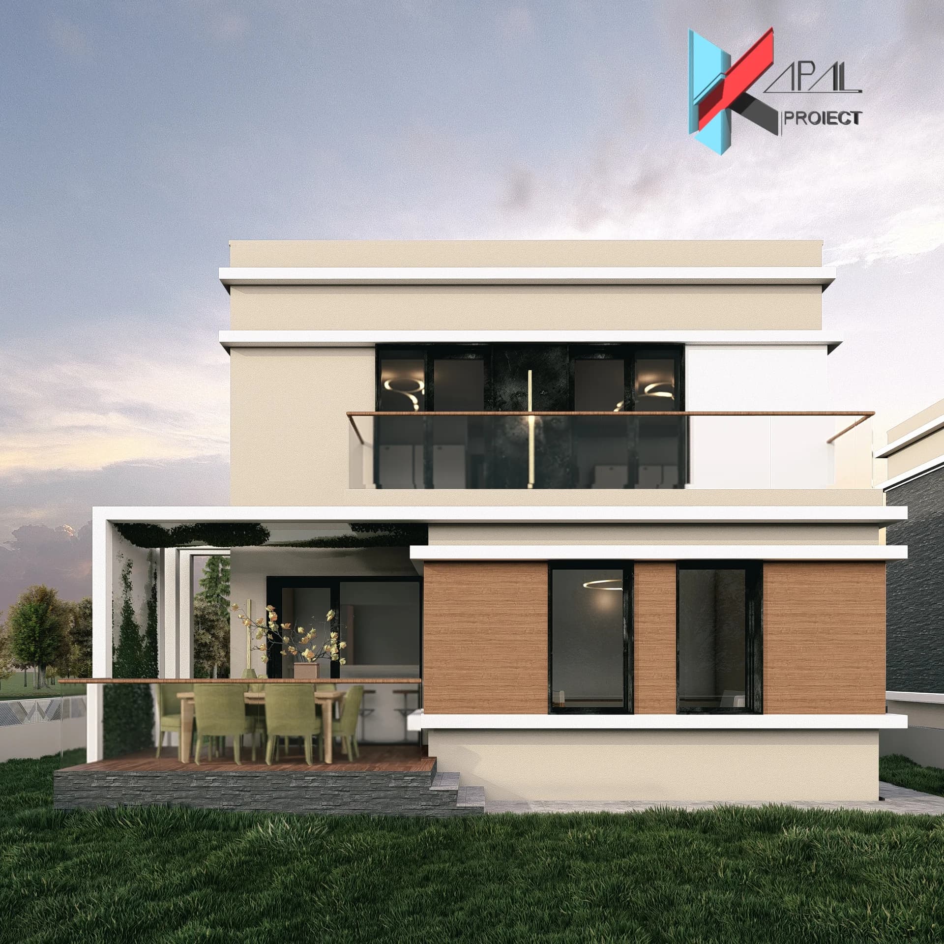 Proiect case modern K179 Locuinta unifamiliala P+1E Constanta - detaliu fatada Kapal Proiect