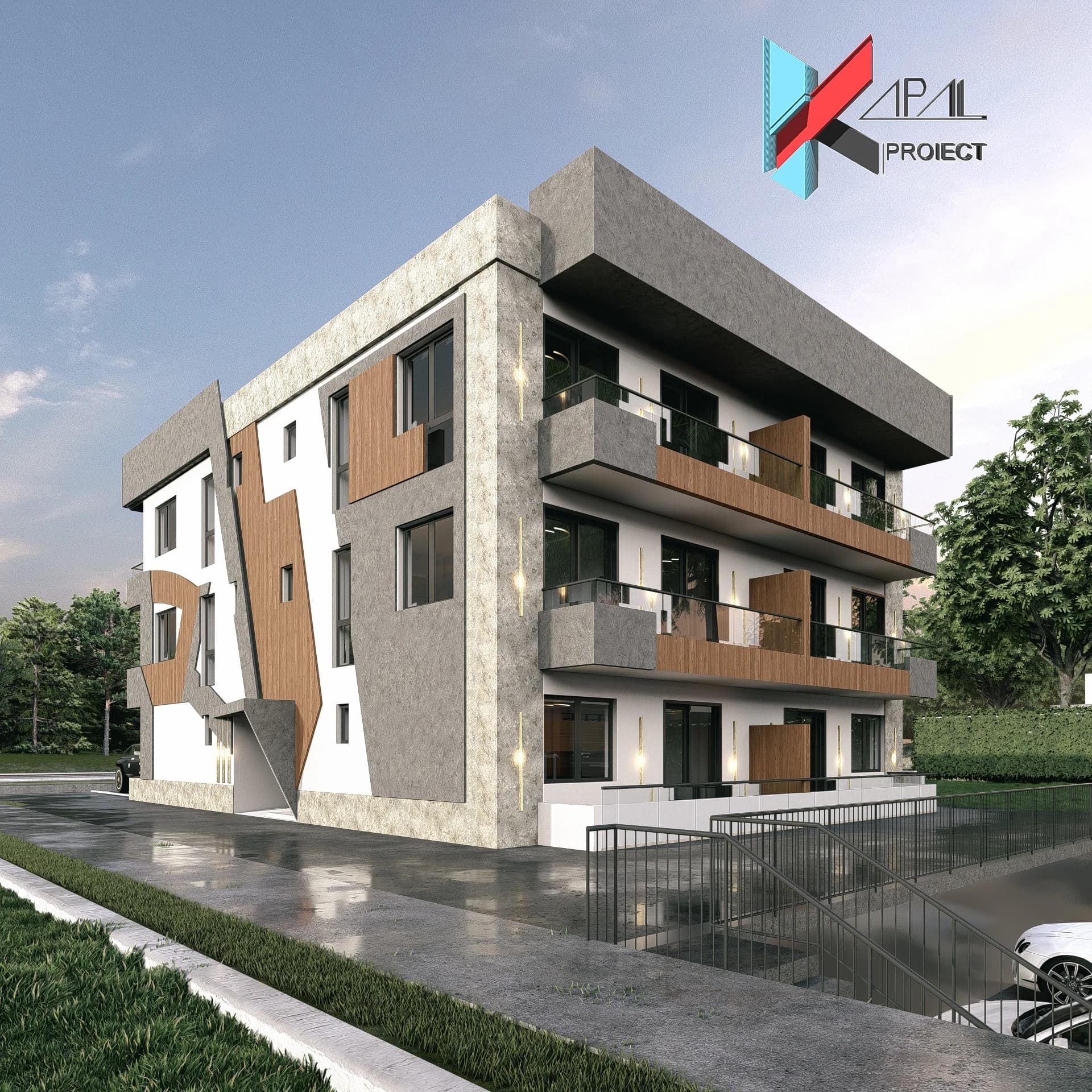 Proiect blocuri modern K174 Apartamente de inchiriat S+P+2E Constanta - detaliu fatada Kapal Proiect
