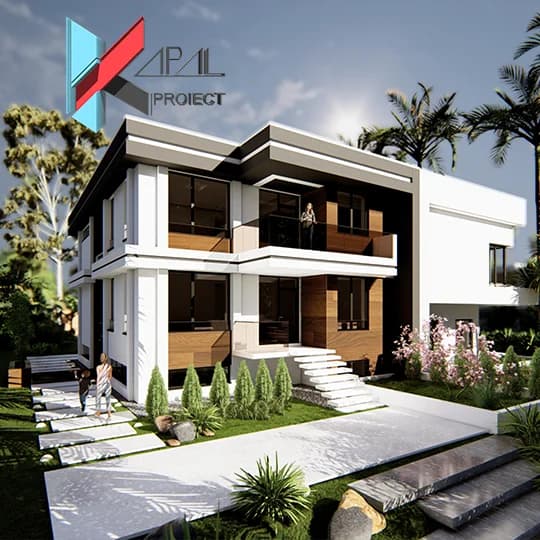 Proiect case modern K003 Locuinta unifamiliala D+P+1E - fatada principala Kapal Proiect