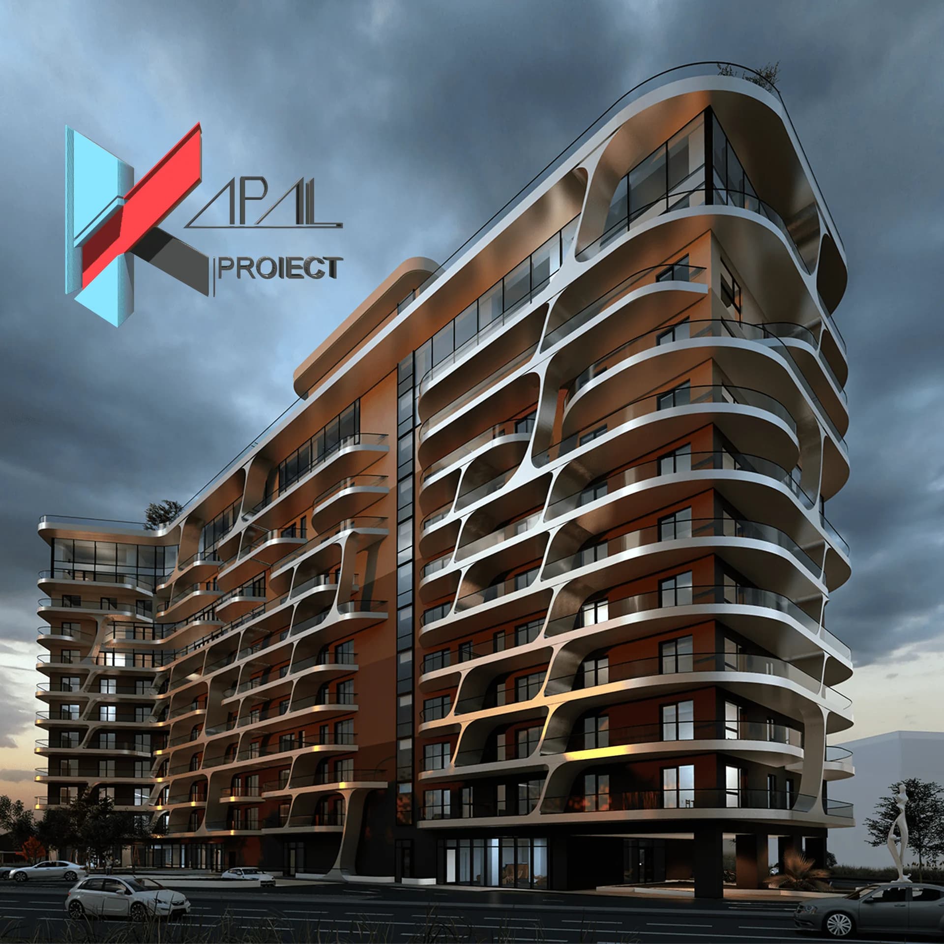 Proiect blocuri modern K021 Locuinte sezoniere S+P+10E+S.T. Constanta - detaliu fatada Kapal Proiect
