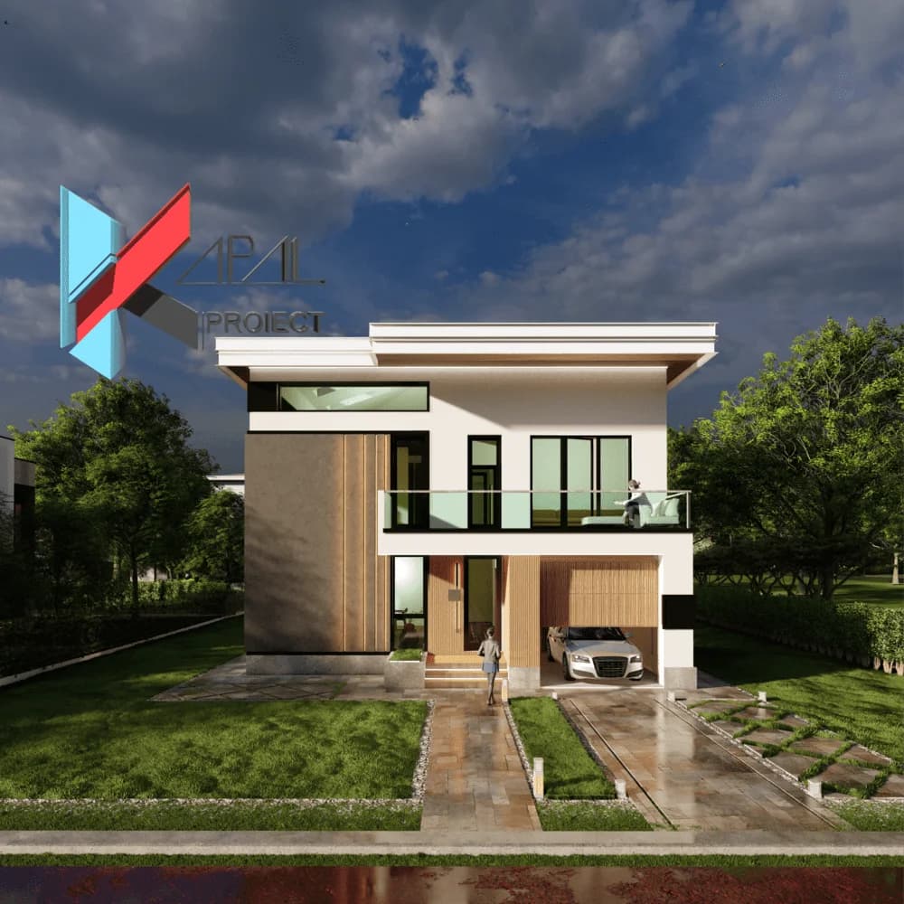 Proiect case modern K036 Locuinta unifamiliala P+1E+M - fatada principala Kapal Proiect