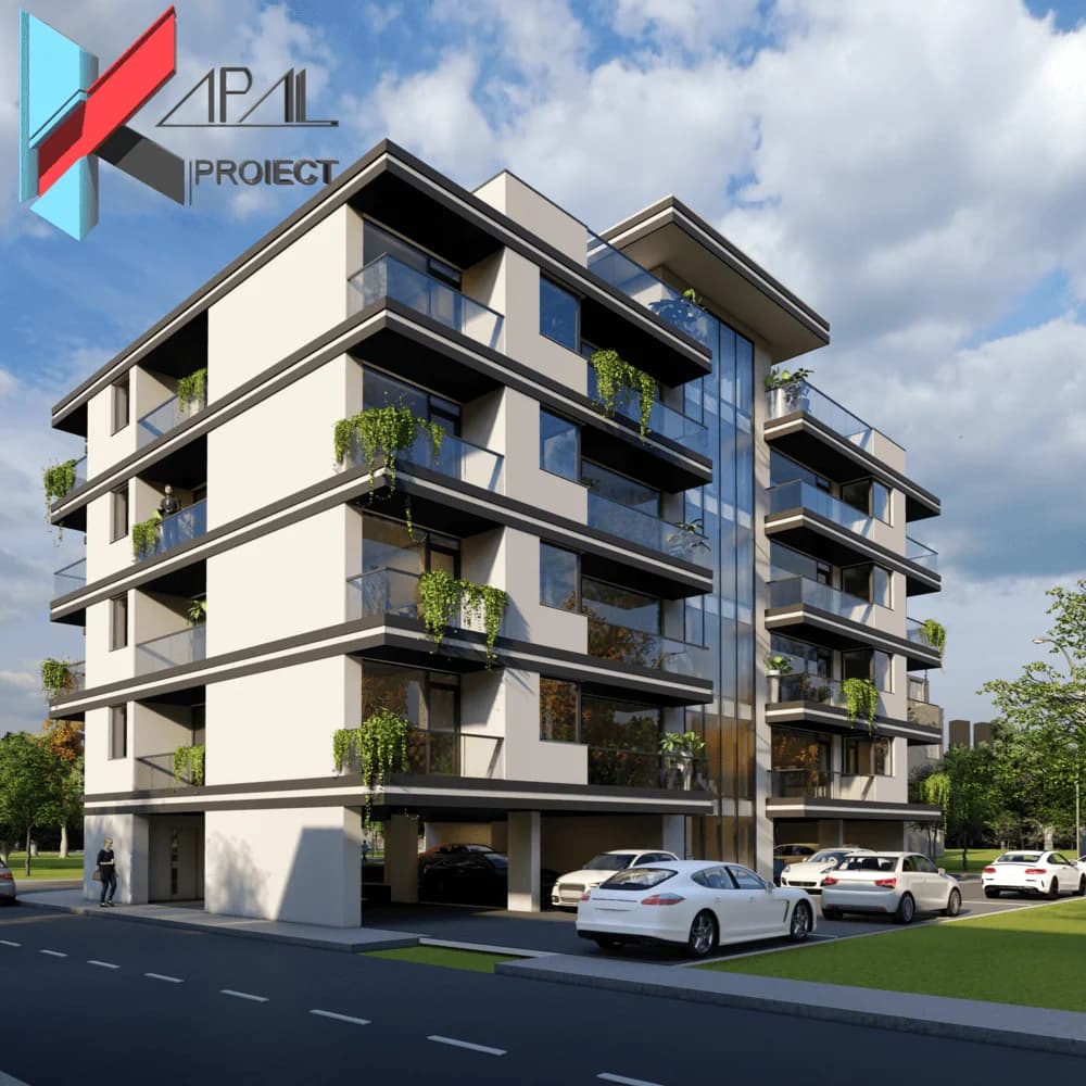 Proiect blocuri modern K077 Locuinte colective P+4E Constanta - fatada principala Kapal Proiect