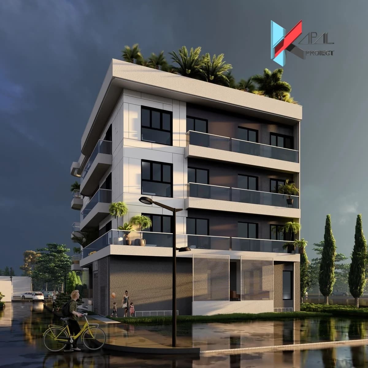Proiect alte modern K117 Apart-Hotel S+P+3E+T circulabila - fatada principala Kapal Proiect
