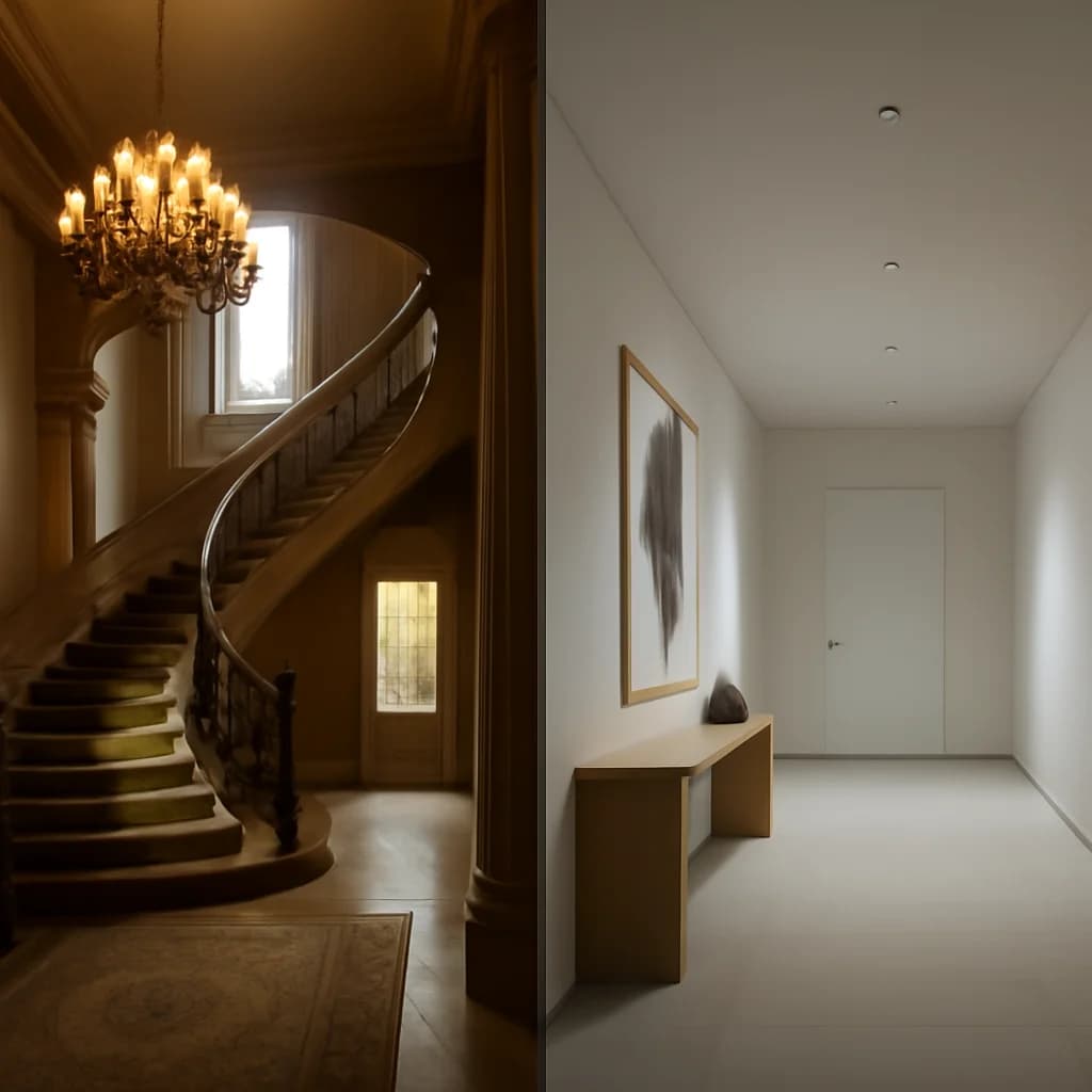 Casă cu hol mare sau hol minimalist: cum alegi — ilustratie design interior | Kapal Proiect