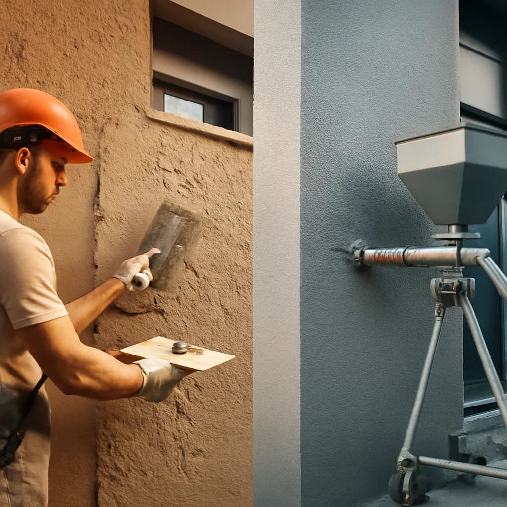 Tencuială mecanizată sau manuală: cum alegi — ilustratie construcții | Kapal Proiect