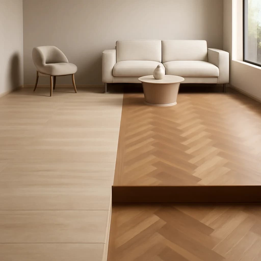 Gresie efect lemn sau parchet natural: cum alegi corect — ilustratie design interior | Kapal Proiect