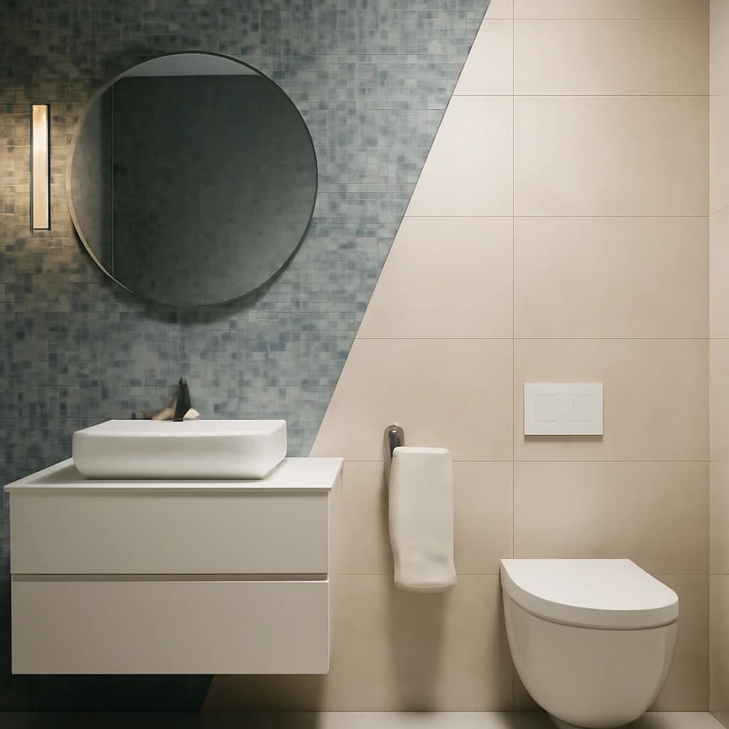Mozaic sau gresie mare format pentru baie: cum alegi — ilustratie design interior | Kapal Proiect