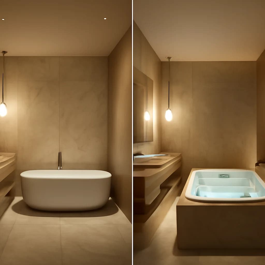 Cadă cu hidromasaj sau cadă simplă? — ilustratie design interior | Kapal Proiect