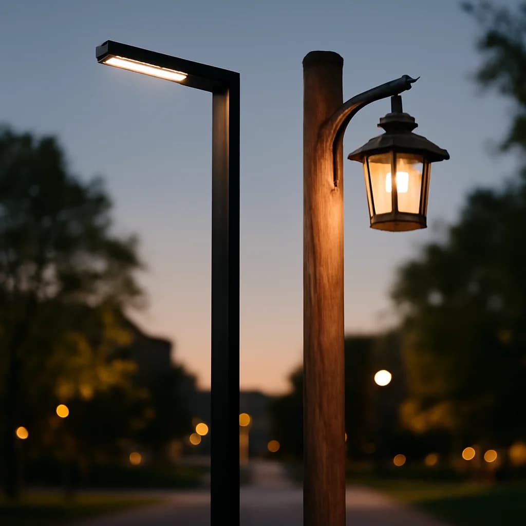Stâlpi de iluminat exterior: metal sau lemn?