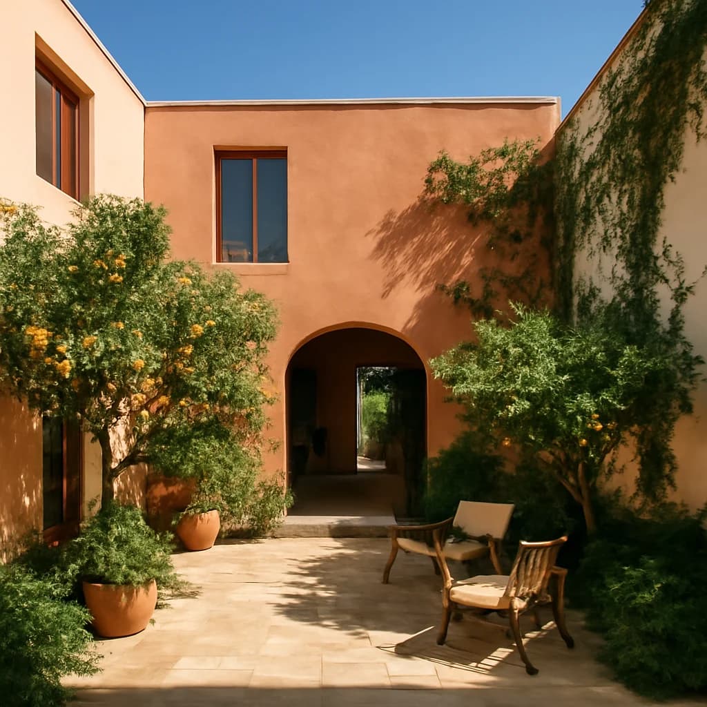 Casa cu Patio Interior: Inspirație Mediteraneană — ilustratie arhitectură | Kapal Proiect