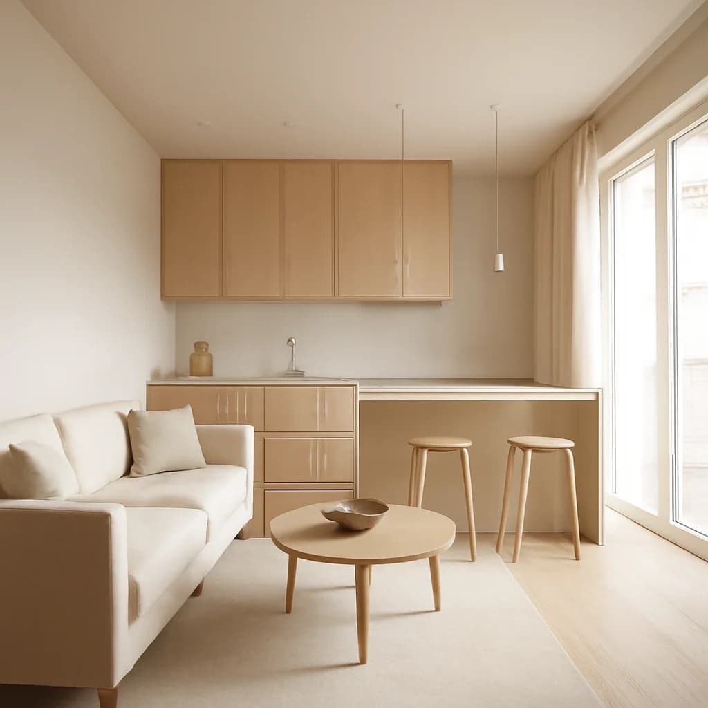 Living cu bucătărie deschisă: dimensiunea minimă reală