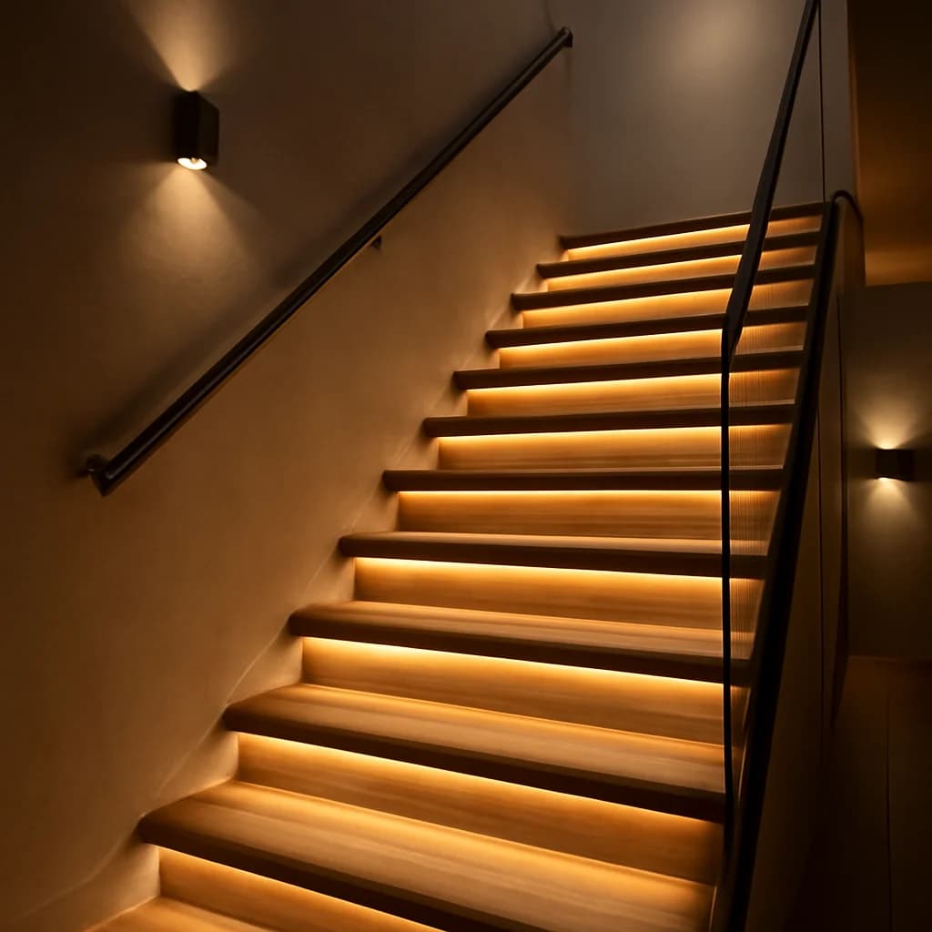 Iluminat scară interioară: LED în trepte sau aplice de perete?