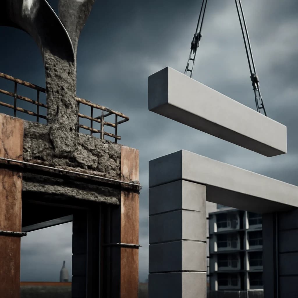 Buiandrugi turnați vs. prefabricați: cum alegi corect — ilustratie construcții | Kapal Proiect