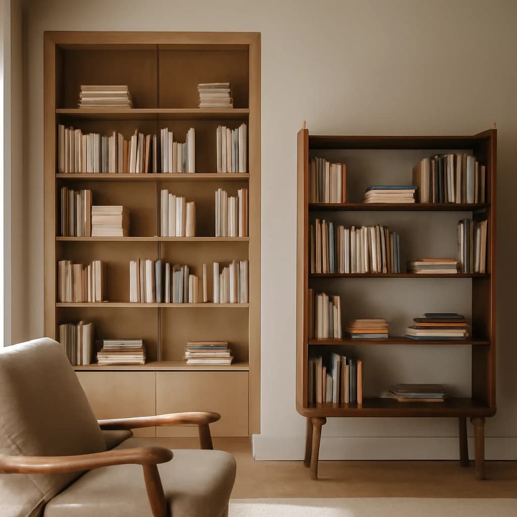 Bibliotecă built-in sau mobilier de sine stătător: cum alegi — ilustratie design interior | Kapal Proiect