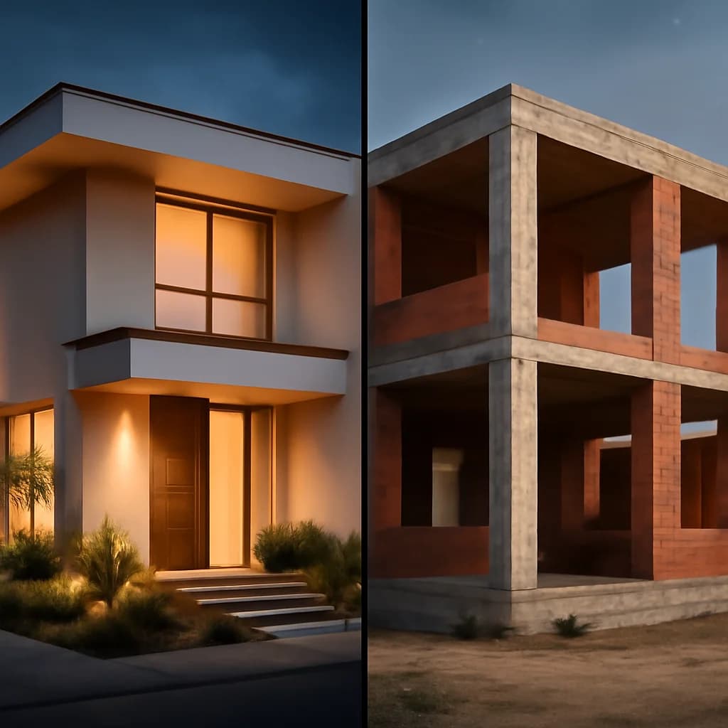 Casă la cheie sau la roșu cu finisaje în timp? — ilustratie construcții rezidențiale | Kapal Proiect