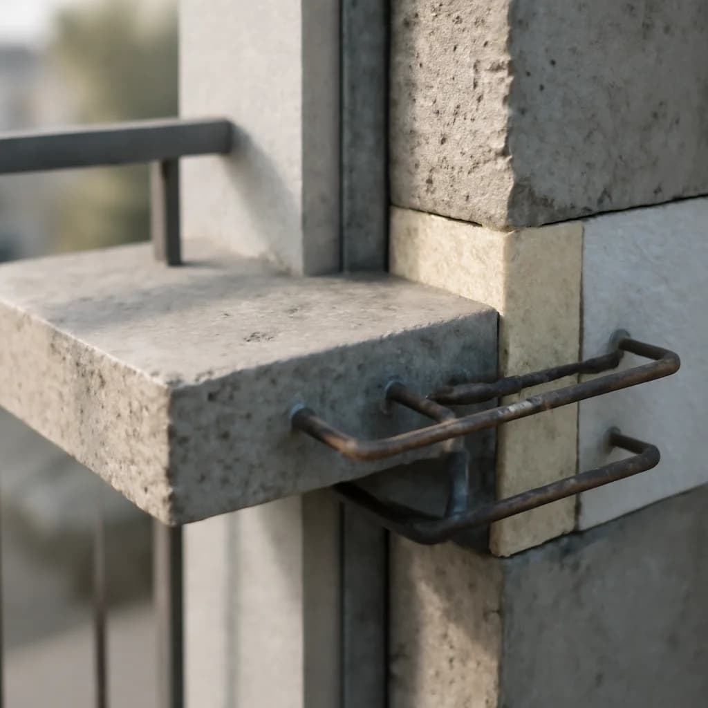 Detaliu: racord balcon–planșeu și puntea termică