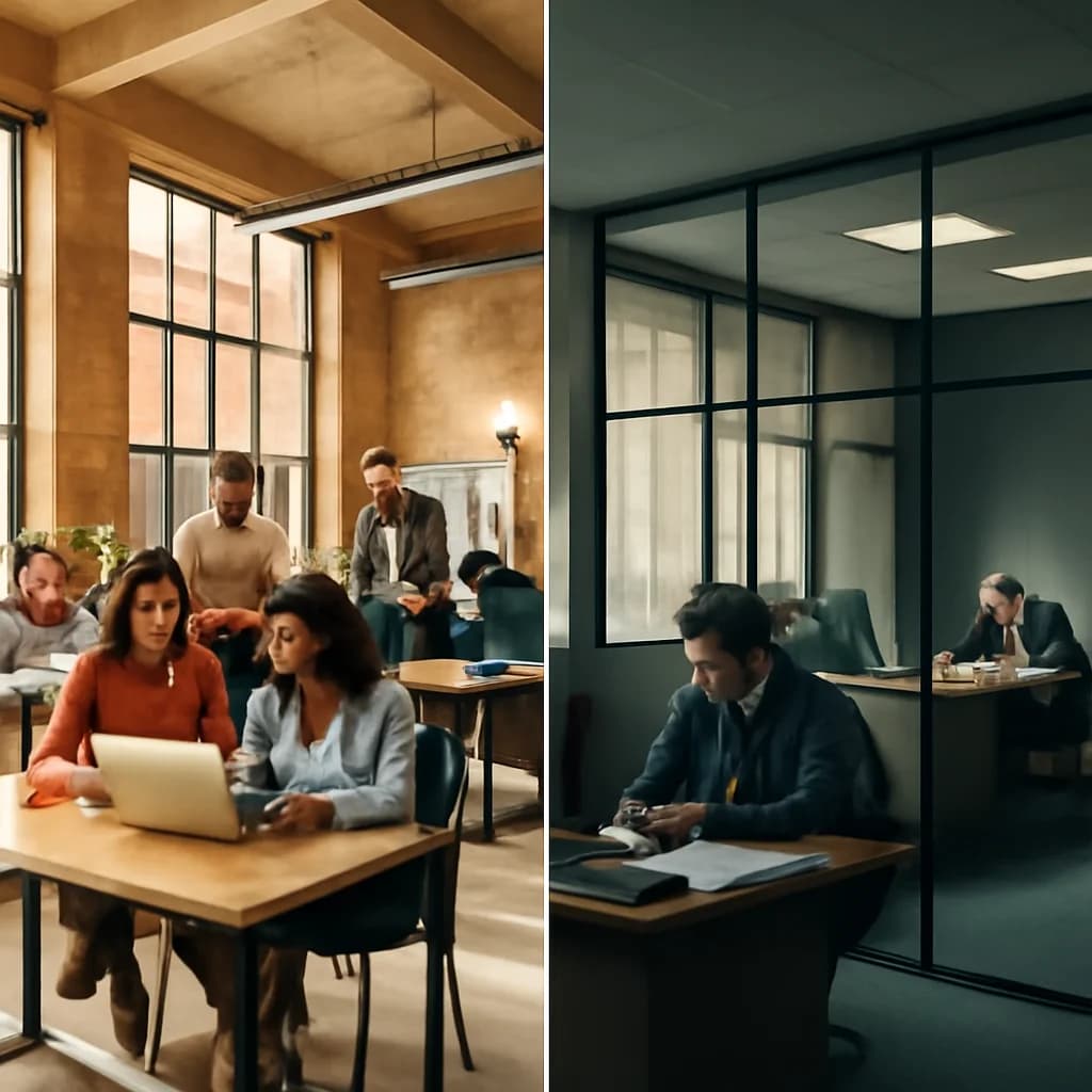 Open-space sau compartimentare clasică? Ghid practic pentru birouri — ilustratie arhitectură | Kapal Proiect