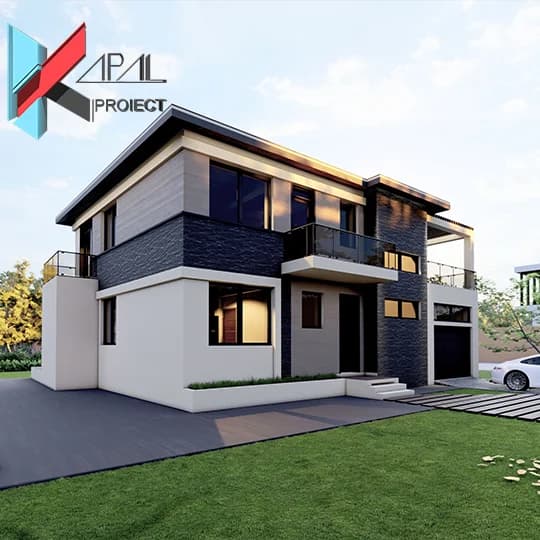 Proiect case modern K020 Locuinta unifamiliala P+1E Constanta - vedere laterala Kapal Proiect