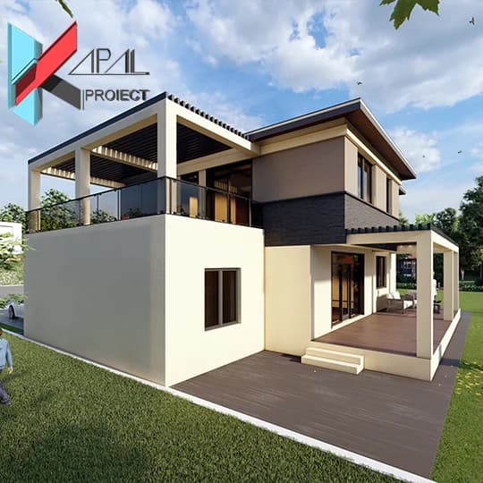 Proiect case modern K020 Locuinta unifamiliala P+1E Constanta - detaliu fatada Kapal Proiect
