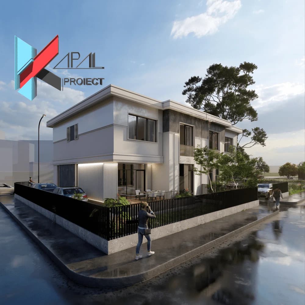 Proiect case modern K028 Locuinte cuplate S+P+1E Constanta - detaliu fatada Kapal Proiect