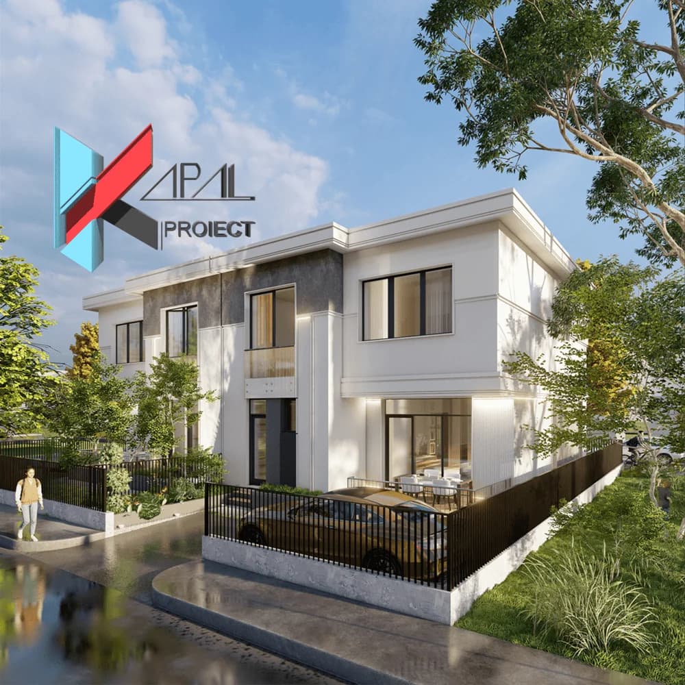 Proiect case modern K028 Locuinte cuplate S+P+1E Constanta - vedere spate Kapal Proiect