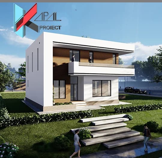 Proiect case modern K030 Locuinta unifamiliala P+1E Constanta - vedere spate Kapal Proiect