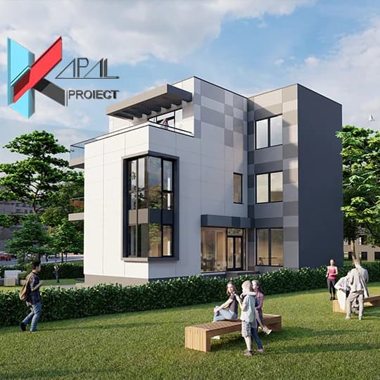 Proiect case modern K038 Locuinta unifamiliala S+P+1E+2E retras Constanta - fatada principala Kapal Proiect