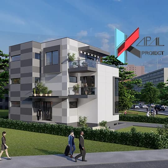 Proiect case modern K038 Locuinta unifamiliala S+P+1E+2E retras Constanta - detaliu fatada Kapal Proiect
