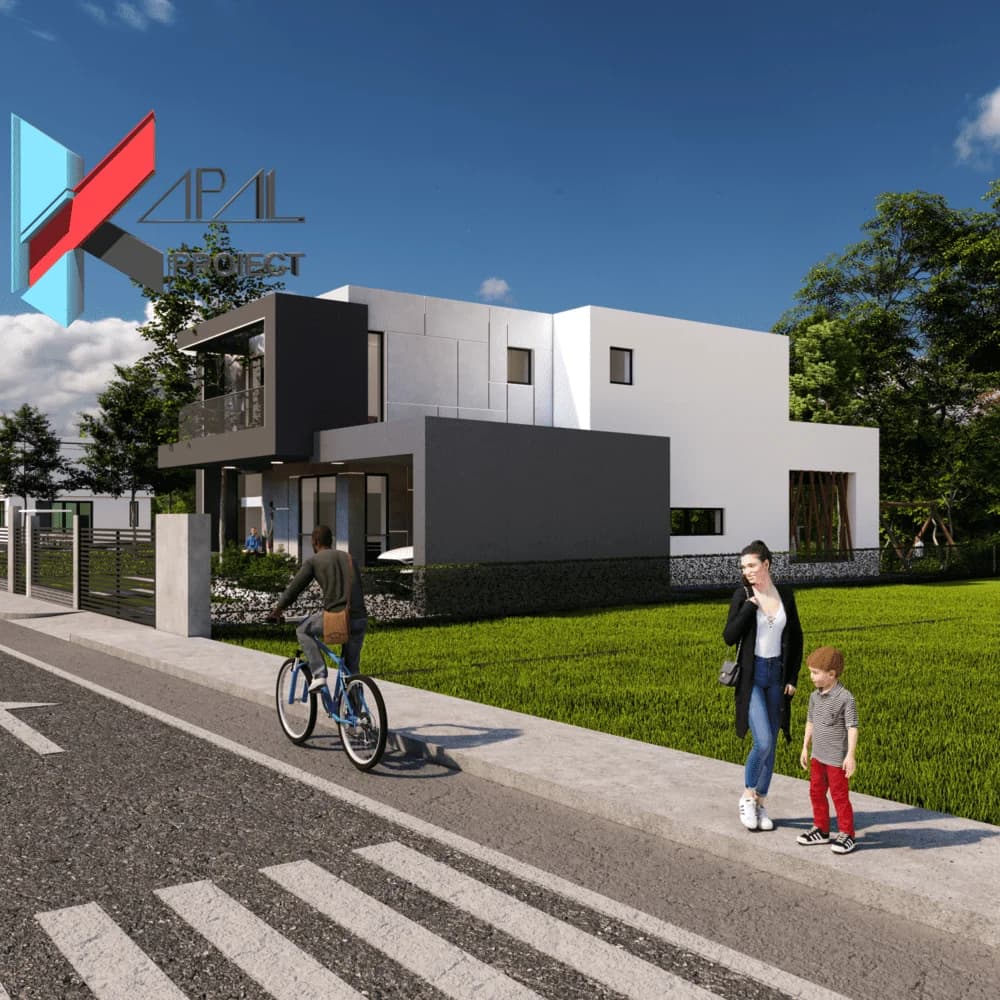 Proiect case modern K045 Locuinta unifamiliala P+1E Constanta - detaliu fatada Kapal Proiect