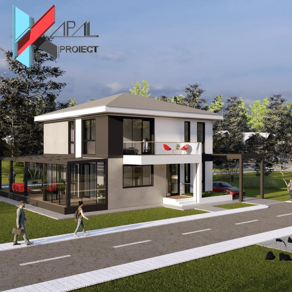 Proiect case modern K064 Locuinta unifamiliala P+1E Constanta - detaliu fatada Kapal Proiect