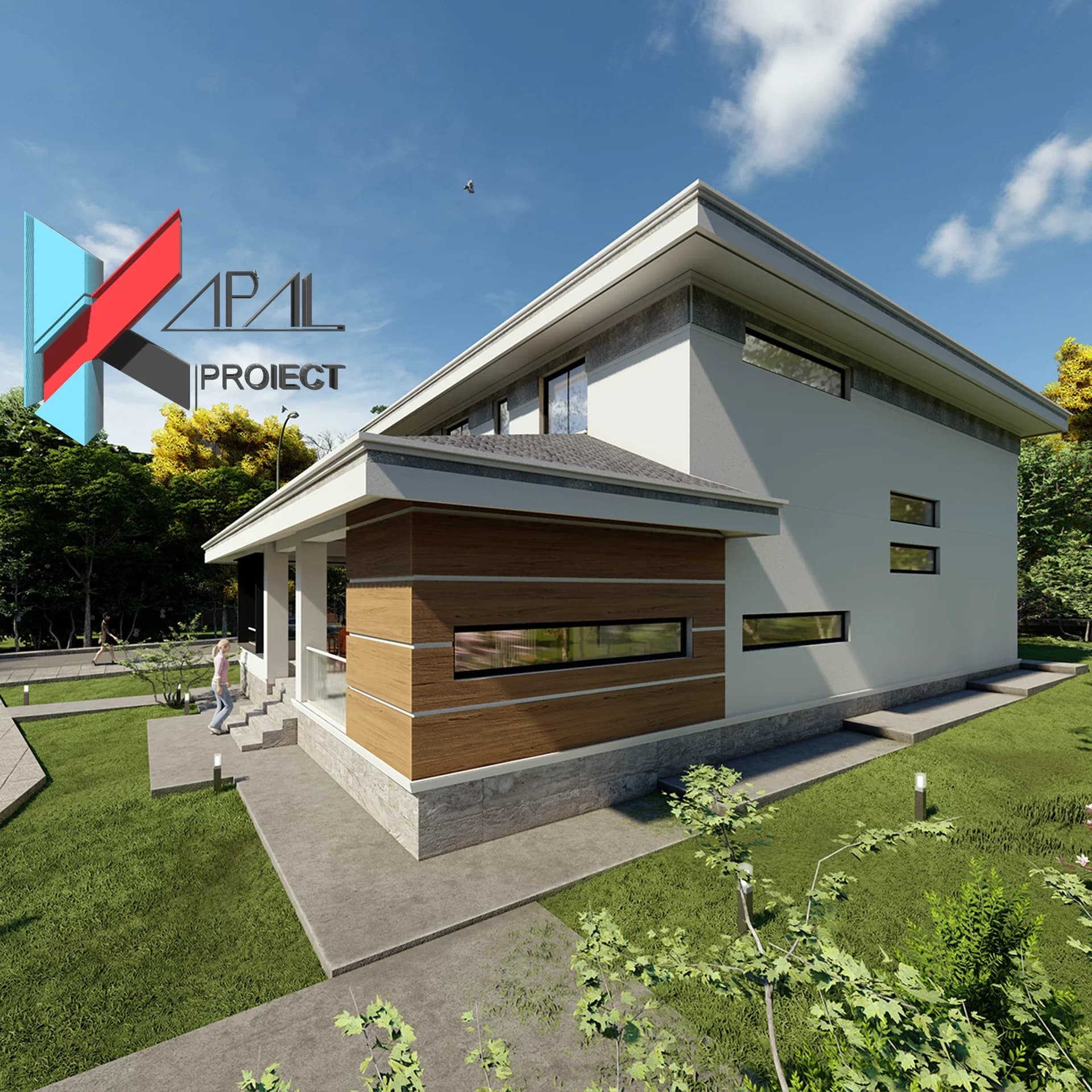 Proiect case modern K076 Locuinta unifamiliala S+P+1E Constanta - detaliu fatada Kapal Proiect