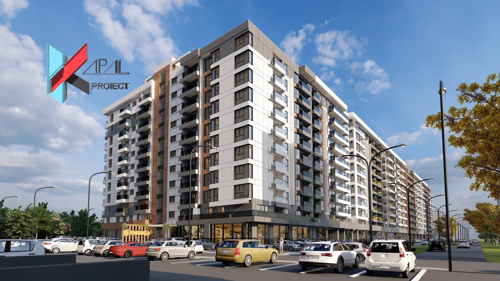Proiect blocuri modern K101 Locuinte colective S+P+10 E si D+P+9E - fatada principala Kapal Proiect