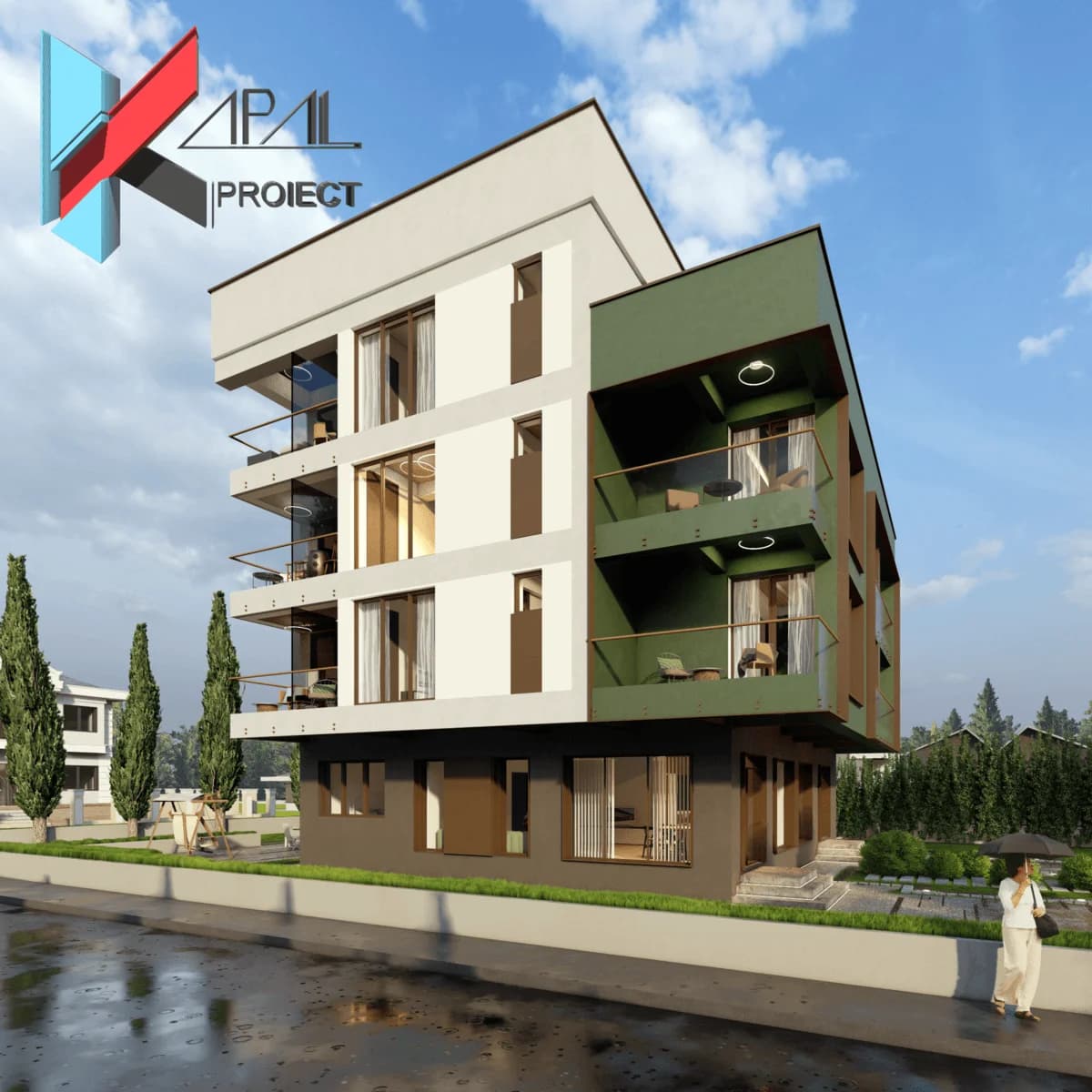 Proiect alte modern K108 Casa de vacanta P+2E+3E retras Constanta - detaliu fatada Kapal Proiect