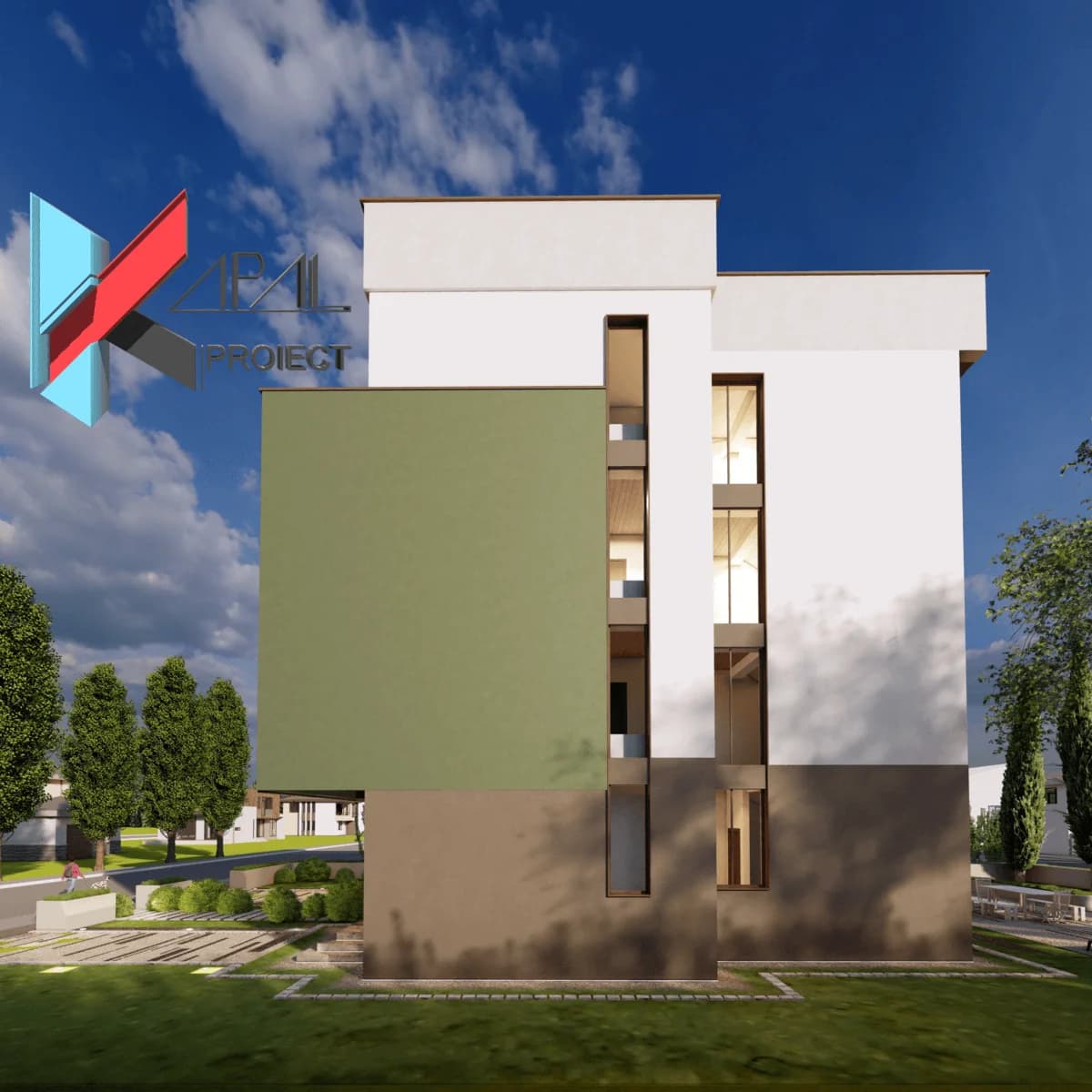 Proiect alte modern K108 Casa de vacanta P+2E+3E retras Constanta - perspectiva exterioara Kapal Proiect