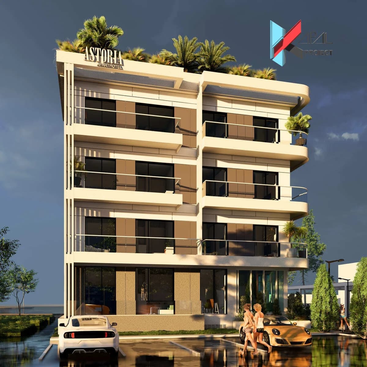 Proiect alte modern K117 Apart-Hotel S+P+3E+T circulabila Constanta - vedere laterala Kapal Proiect