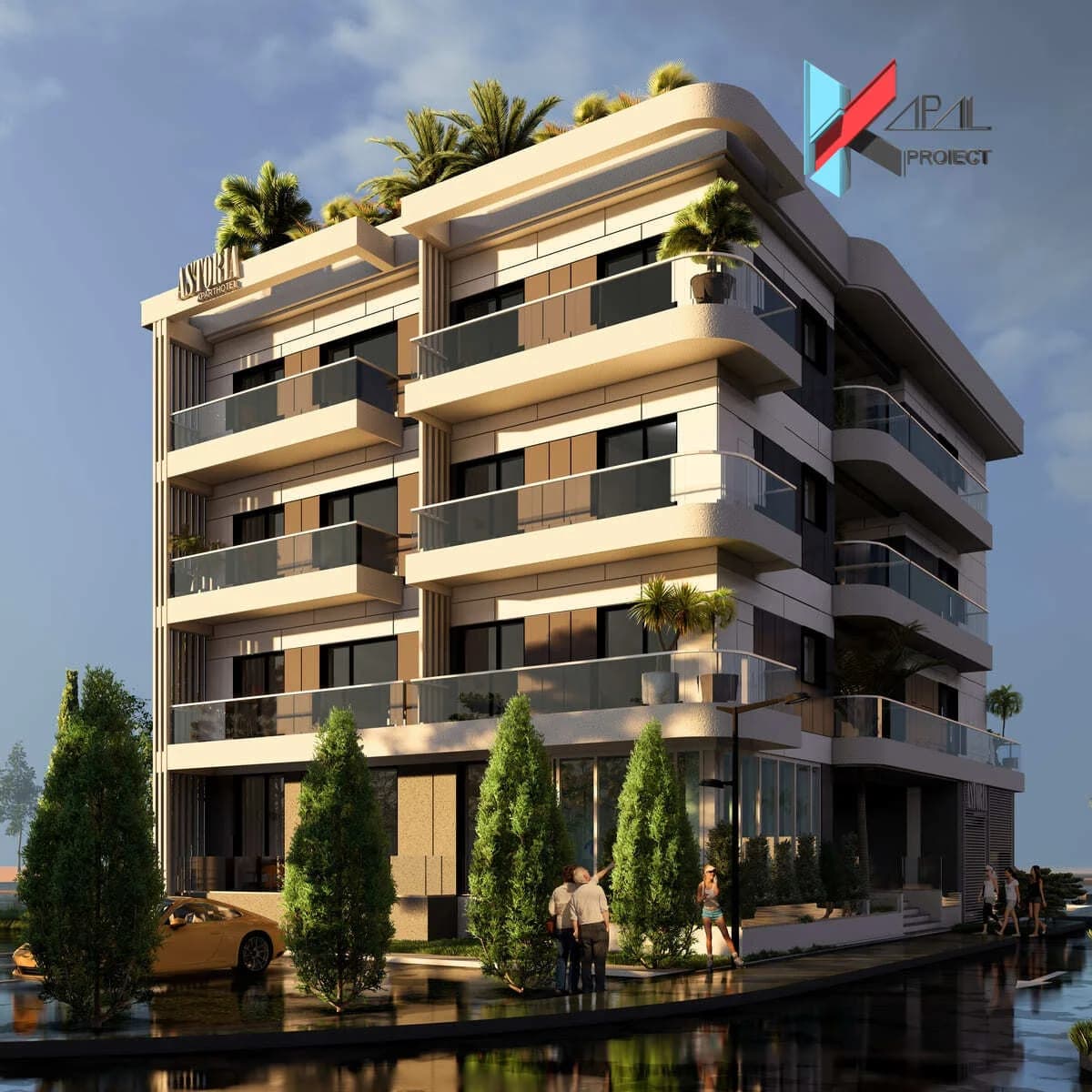 Proiect alte modern K117 Apart-Hotel S+P+3E+T circulabila Constanta - vedere spate Kapal Proiect