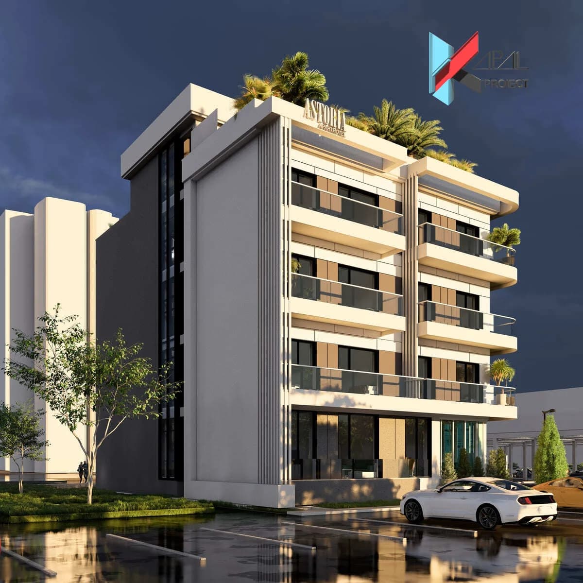 Proiect alte modern K117 Apart-Hotel S+P+3E+T circulabila Constanta - perspectiva exterioara Kapal Proiect