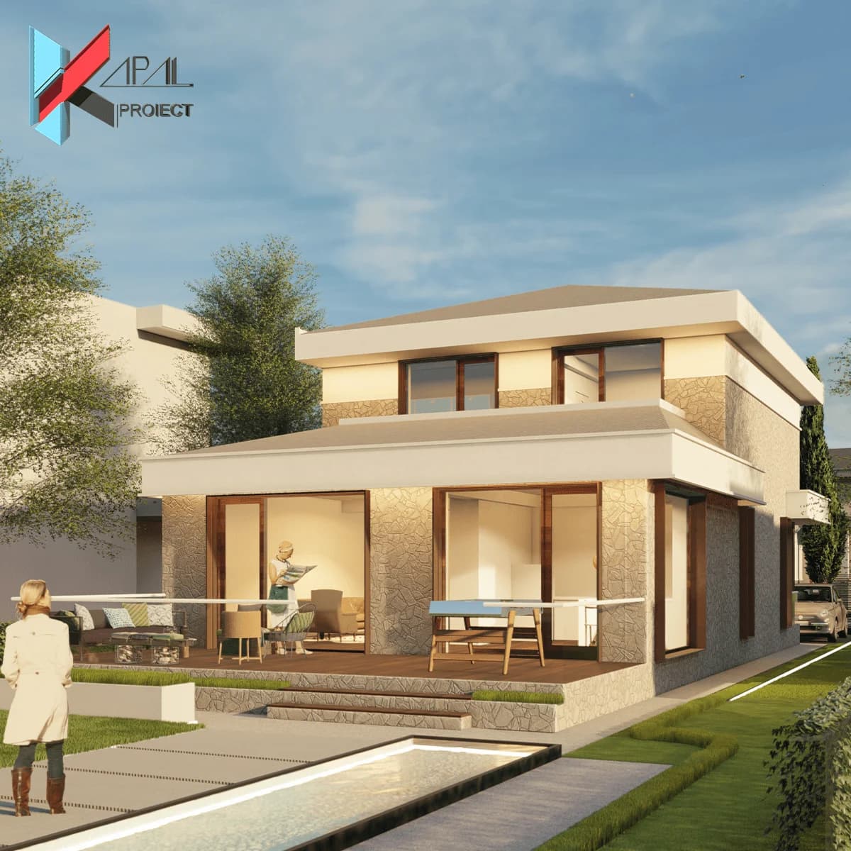 Proiect case modern K120 Locuinta unifamiliala P+1E Constanta - vedere spate Kapal Proiect