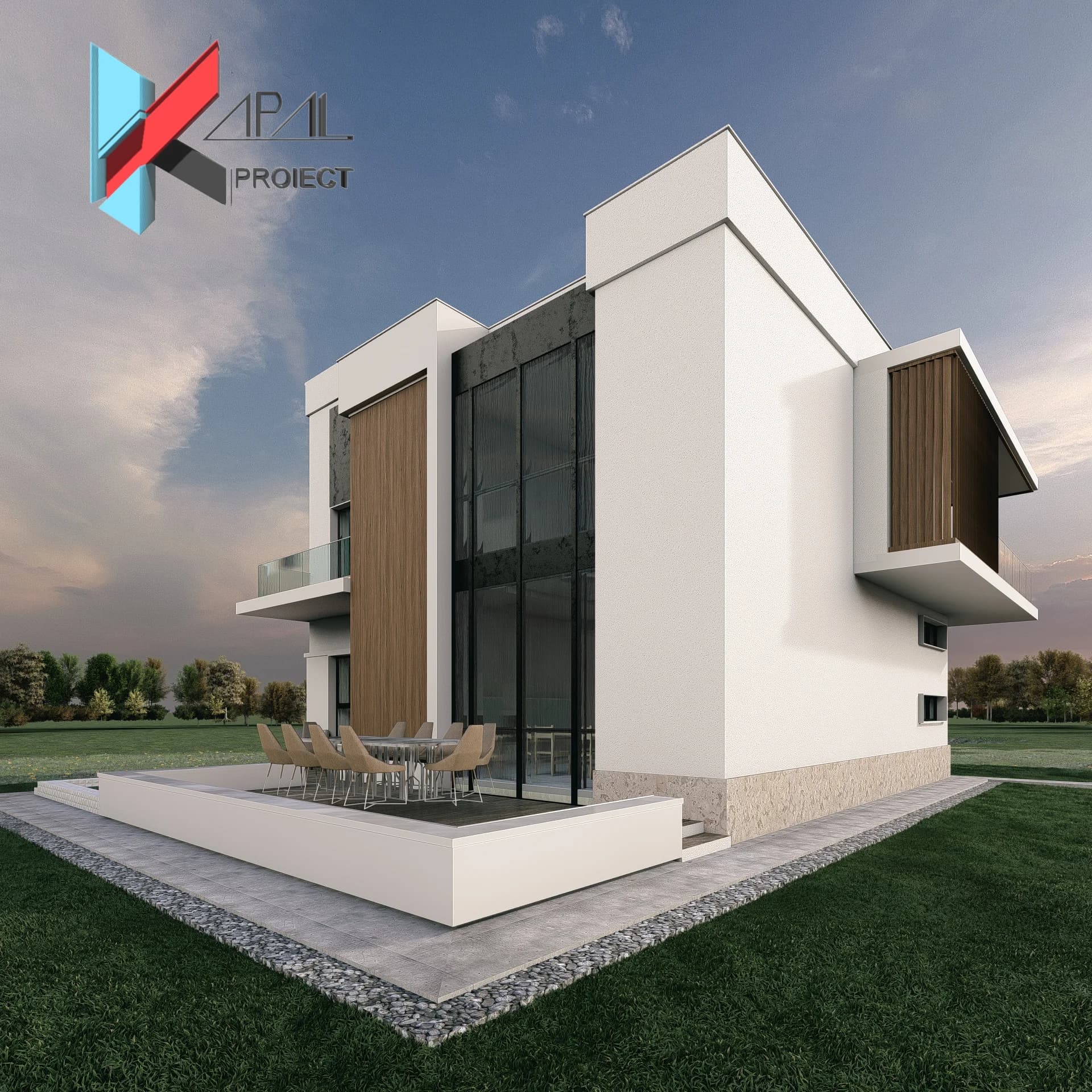 Proiect case modern K181 Locuinta unifamiliala P+1E Constanta - vedere spate Kapal Proiect
