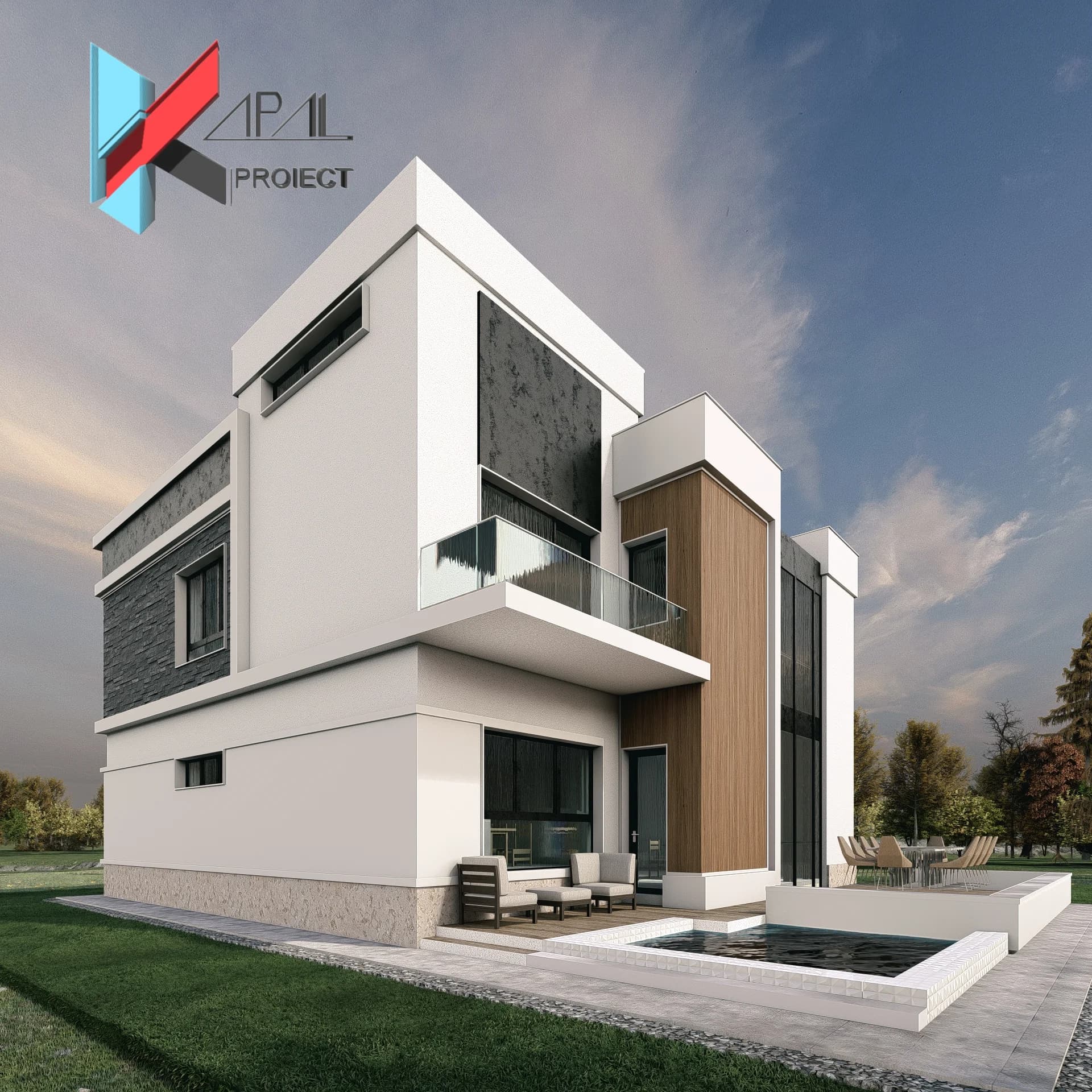 Proiect case modern K181 Locuinta unifamiliala P+1E Constanta - vedere laterala Kapal Proiect