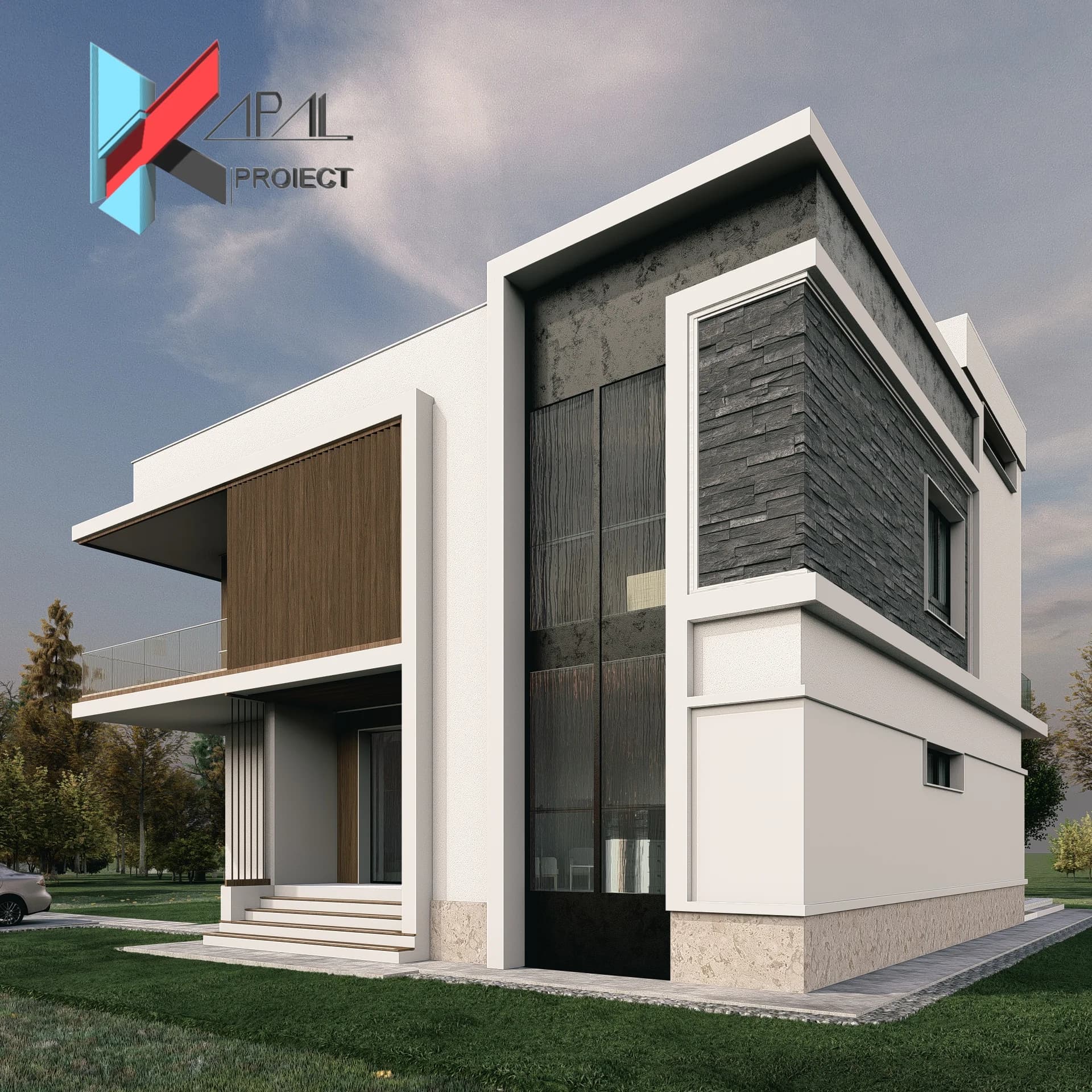 Proiect case modern K181 Locuinta unifamiliala P+1E Constanta - detaliu fatada Kapal Proiect
