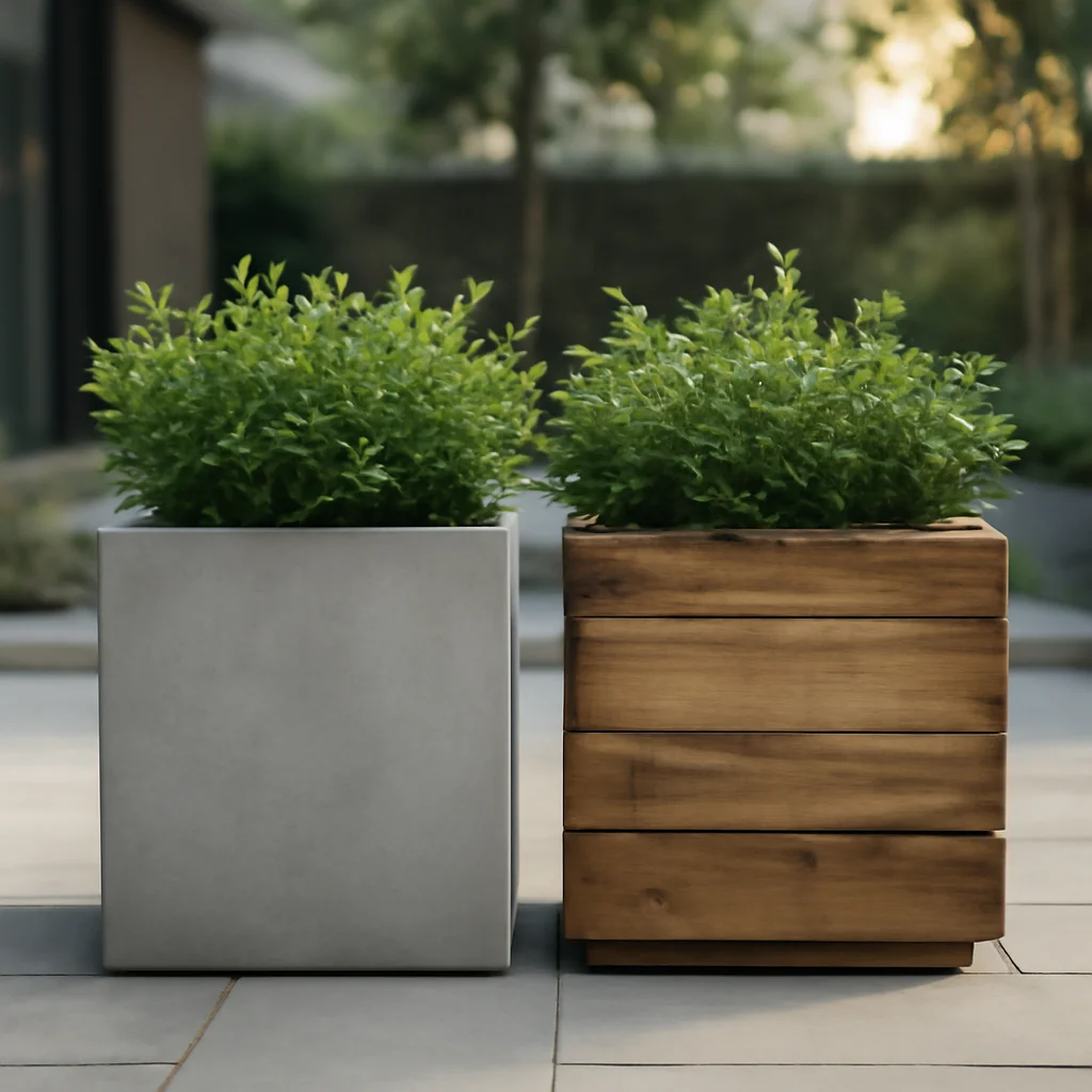 Jardinieră din beton sau din lemn?