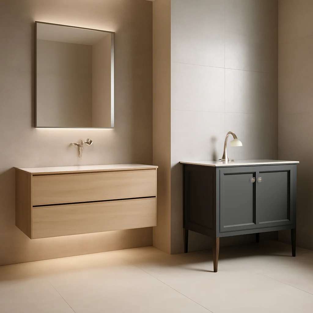 Dulapuri suspendate de baie sau la sol?