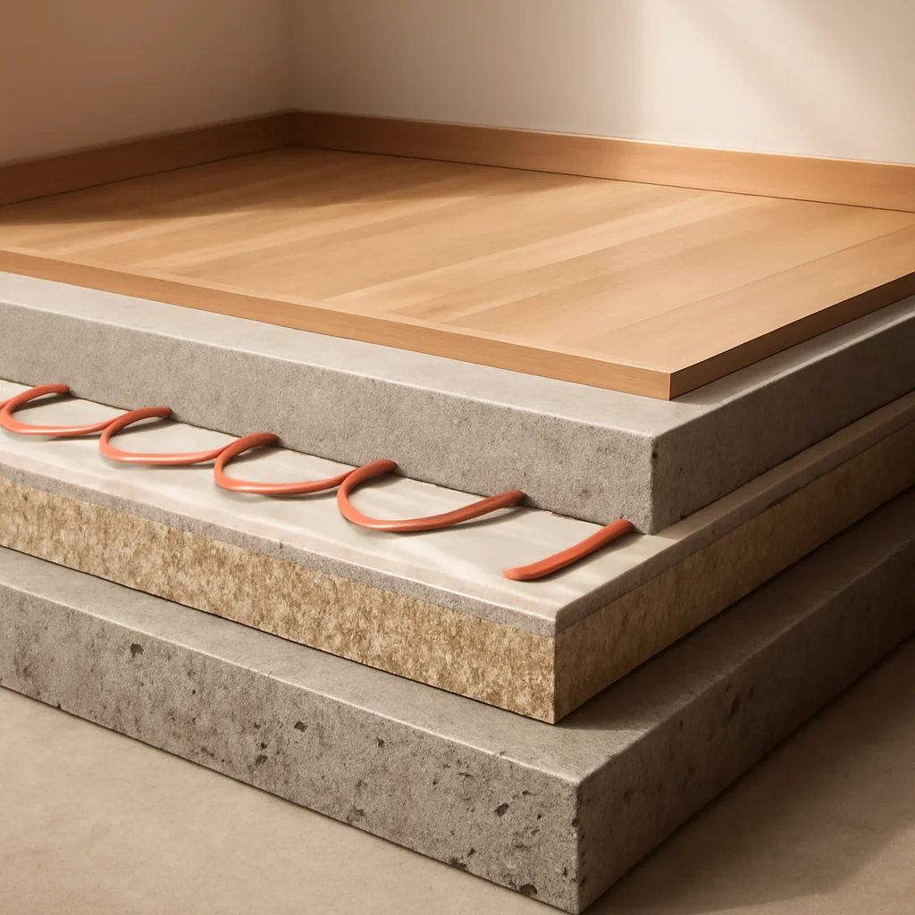 Detaliu constructiv: planșeu cu pardoseală încălzită